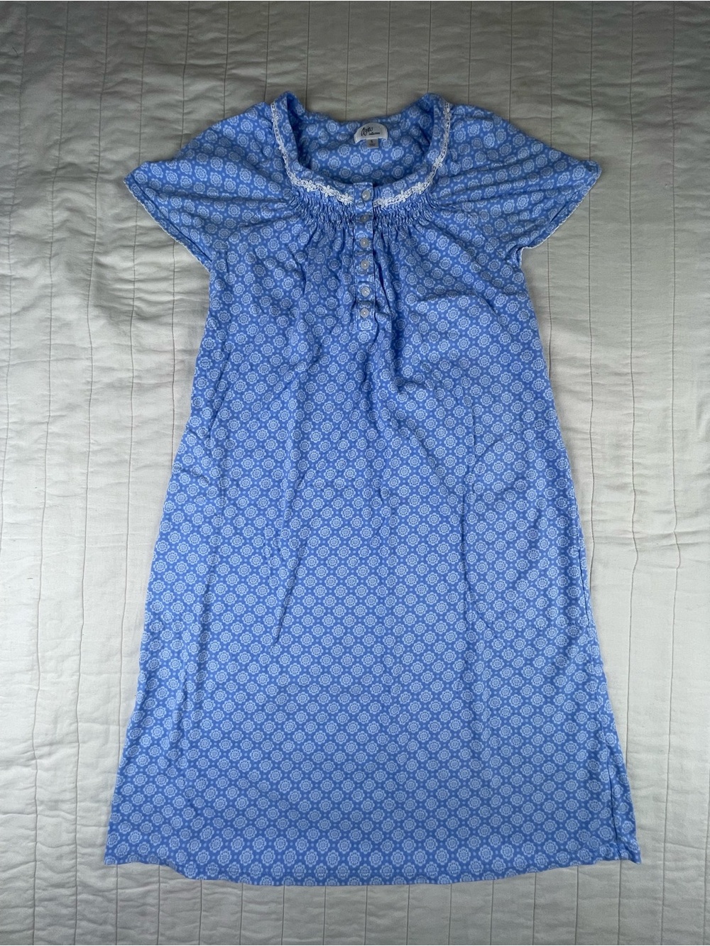 Aria Women’s Blue Cotton Cottagecore Nightgown with pockets Small